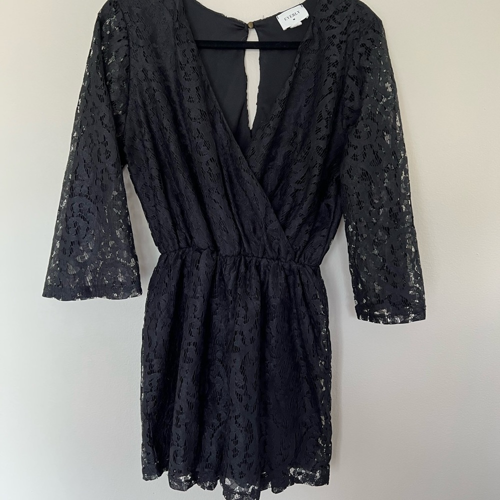 Black long sleeve lace romper